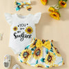 Children's Ruffled Bodysuit and Sunflower Skirt Set with Headband - Off-white