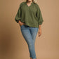 Umgee Full Size Textured Notched Balloon Sleeve Blouse Plus Size - Farnelli