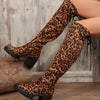 Leopard Round Toe Block Heel Boots - Leopard