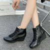 Lace Up Wedge Boots - Black