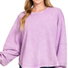 Zenana Acid Washed Exposed-Seam Sweatshirt - LAVENDER