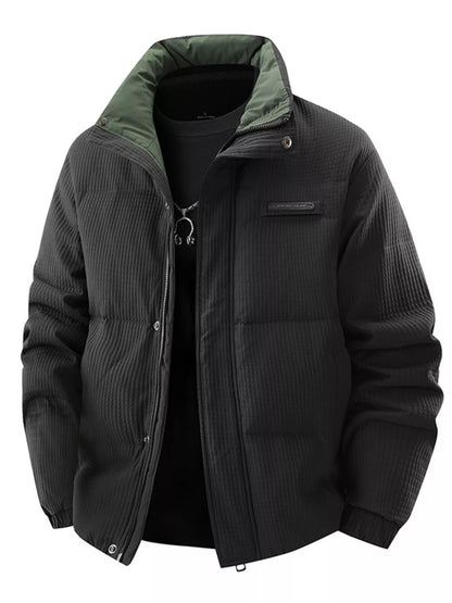 Men's Plus Size Textured Puffer Jacket with Pockets - Farnelli