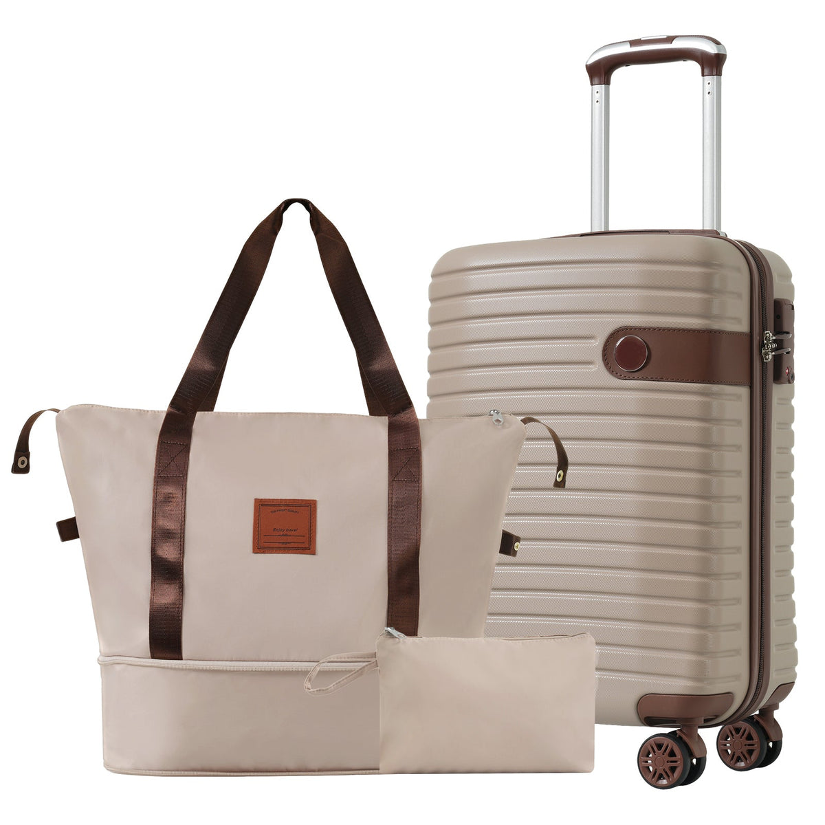 HouseOfZazla khaki 3-piece hard case luggage set with lightweight design and 360° spinner wheels