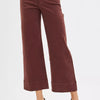 RISEN Tummy Control High Rise Crop Wide No Waist Band Pants - CHOCO BROWN