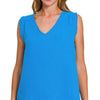 Zenana Double Gauze Raw Edge V-Neck Tank - DEEP SKY