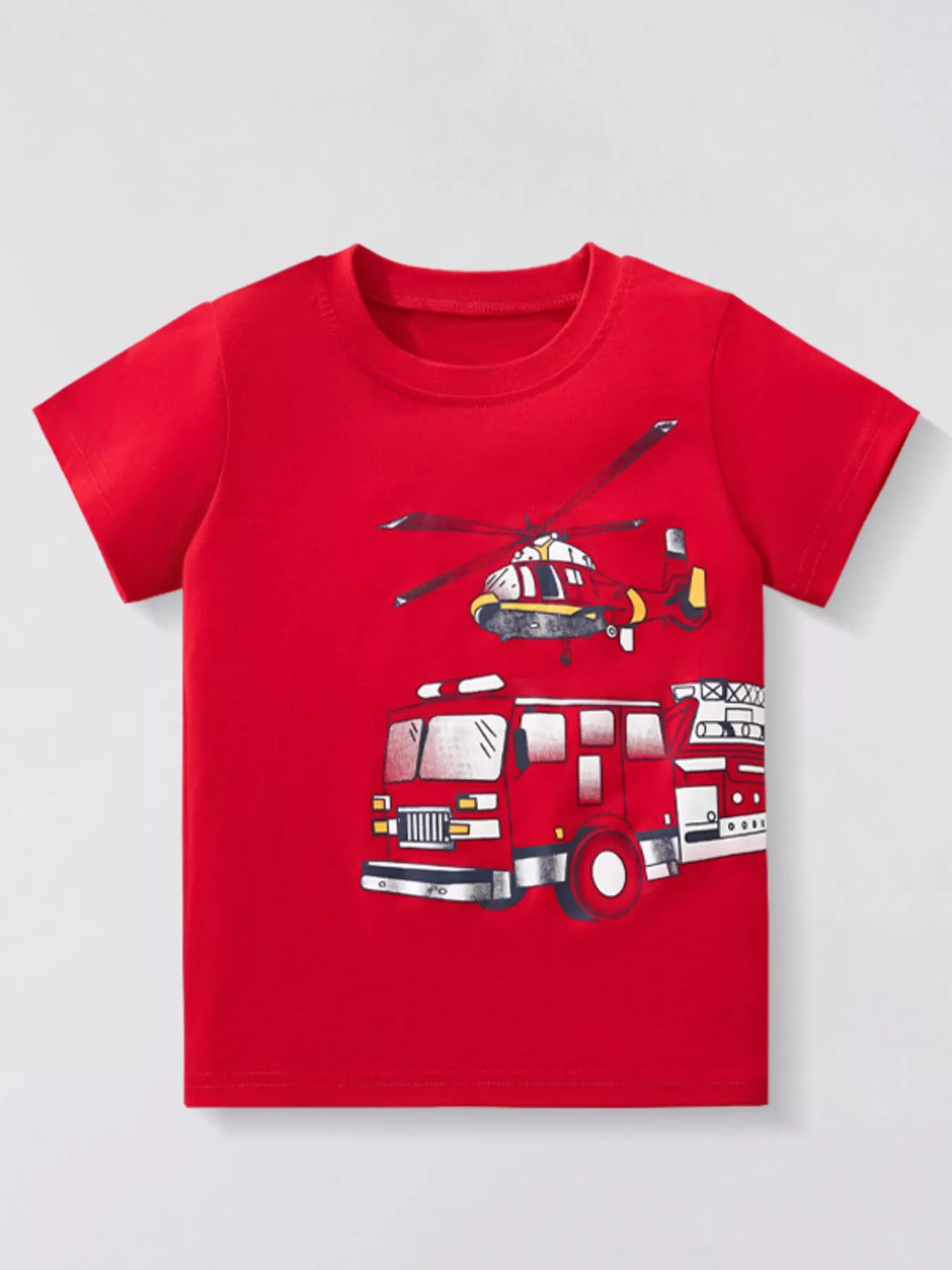 Children's Fire Truck & Helicopter Graphic Short Sleeve T-Shirt - Farnelli