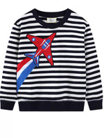 Children's Striped Airplane Applique Crewneck Sweatshirt - Farnelli