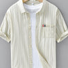 Men's Plus Size Striped Button Up Short Sleeve Shirt - Green Stripes