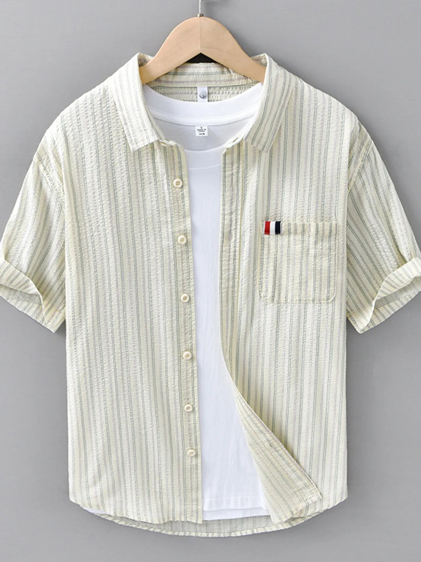 Men's Plus Size Striped Button Up Short Sleeve Shirt - Farnelli