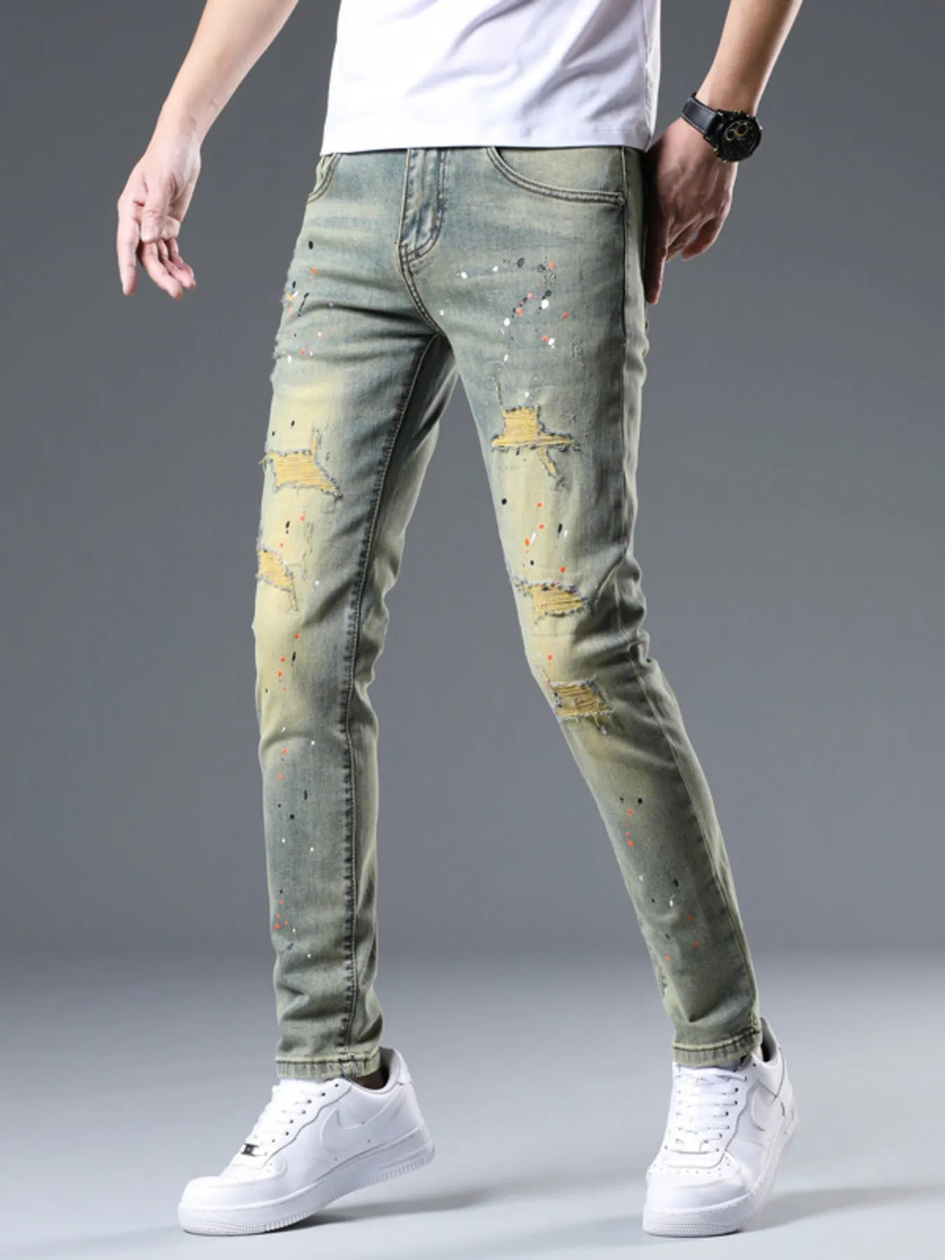 Men's Distressed Slim Fit Jeans - Farnelli