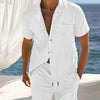 Men's Full Size Button Detail Short Sleeve Top and Shorts Set Plus Size - White