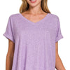 Zenana Soft Melange Hacci V-neck Tee - LAVENDER