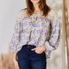 Hailey & Co Full Size Lace Detail Printed Blouse - LILAC