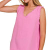 Zenana Double Gauze Raw Edge V-Neck Tank - CANDY PINK