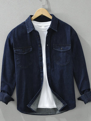 Men's Plus Size Button Up Long Sleeve Denim Shirt - Farnelli