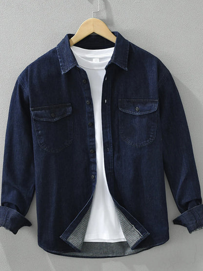 Men's Plus Size Button Up Long Sleeve Denim Shirt - Farnelli