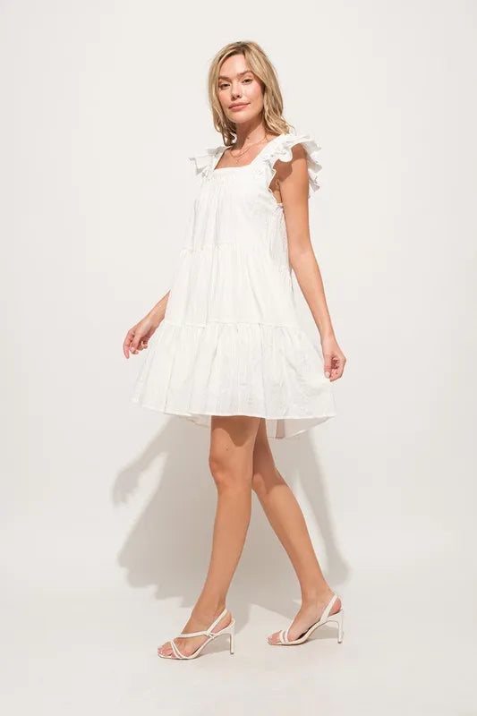 And The Why Origami Pleating Ruffled Sleeve Tiered Dress - Farnelli