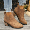 Point Toe Block Heels Boots - Brown