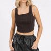 Mittoshop Mineral Wash Corset Crop Stretch Knit Tank - Black