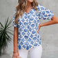 Grace Geometric Tassel Drawstring V Neck Blouse - Farnelli