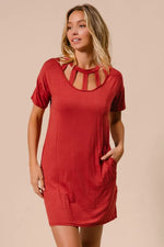 BiBi Front Cutout Mini Tee Dress with Pockets - Farnelli