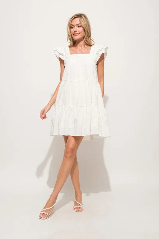 And The Why Origami Pleating Ruffled Sleeve Tiered Dress - Farnelli