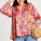 Umgee Full Size Satin Paisley Ruffle Neck Button-Up Shirt Plus Size - Farnelli