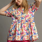 Umgee Full Size Mixed Print Puff Sleeve Babydoll Blouse Plus Size - Farnelli