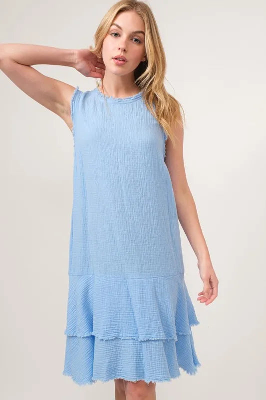 And The Why Washed Fringe Detail Tiered Dress - Farnelli