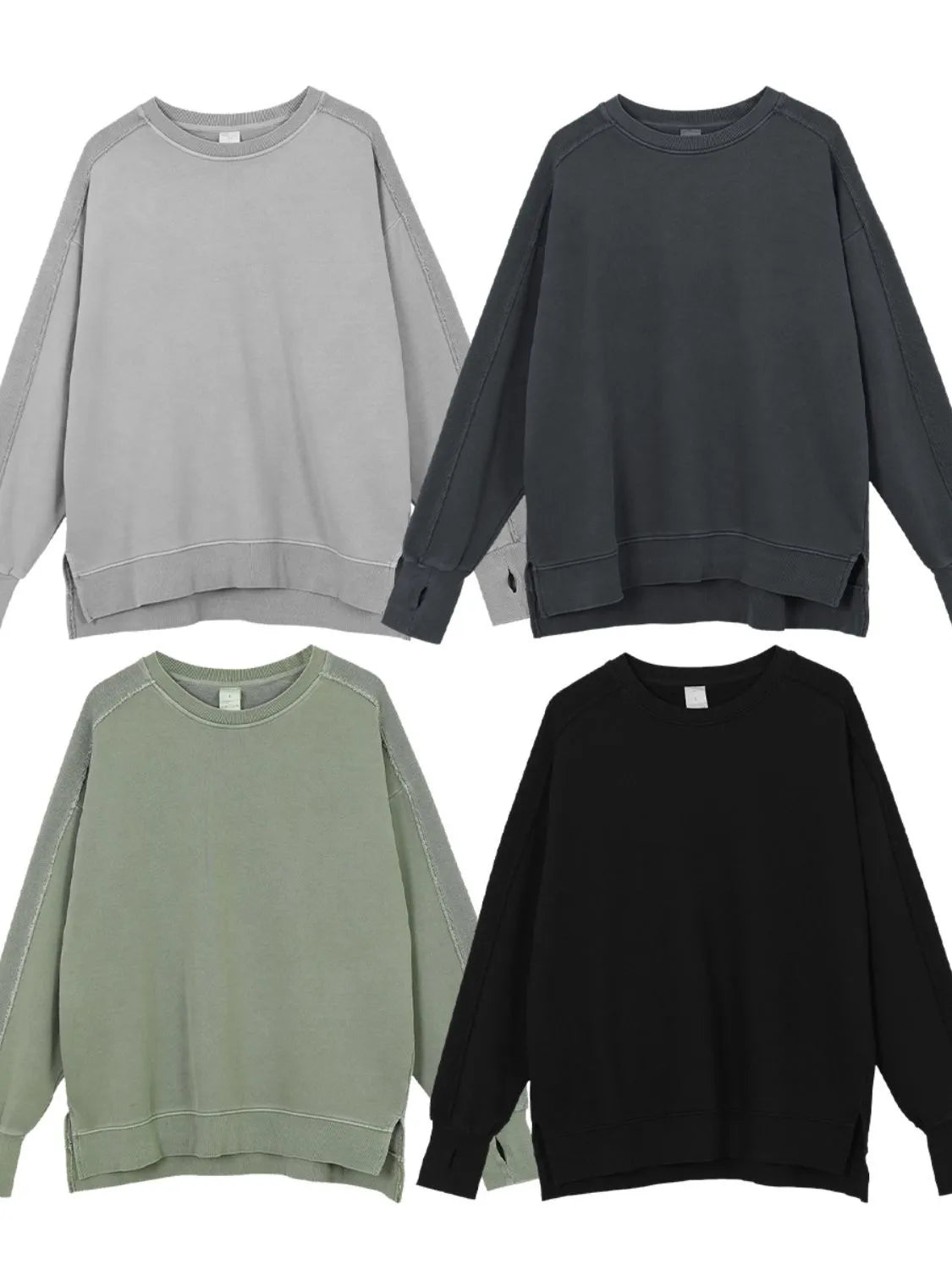 Men's Side Slit Round Neck Long Sleeve Sweatshirt - Farnelli