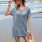 Openwork Round Neck Short Sleeve Cover-UP - Farnelli
