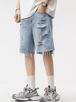 Men's Distressed Paint Splatter Denim Shorts - Farnelli
