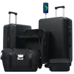 HouseOfZazla black 5-piece hardside luggage set with USB port and TSA lock