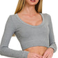 Zenana Seamless Fitted Rib V-neck Long Sleeve Crop Top - Farnelli