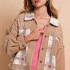 POL Corduroy Jacquard Patchwork Button Up Jacket - Teddy Bear Multicolor