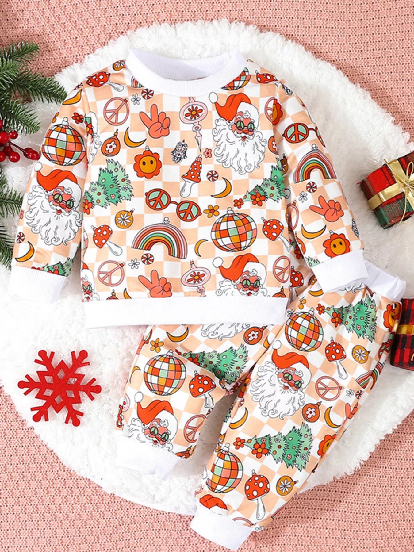 Children's Christmas Santa Print Long Sleeve Set - Farnelli