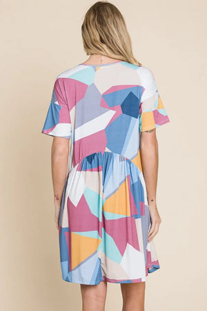 BOMBOM Ruched Color Block Short Sleeve Dress - Farnelli