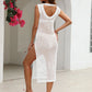 Cutout Openwork Round Neck Sleeveless Cover-Up - Farnelli