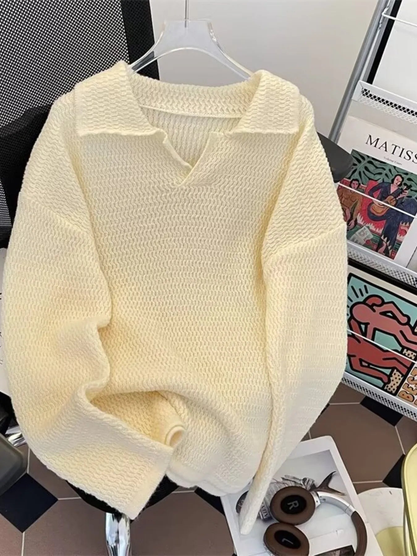 Men's Textured Knit Polo Collar Sweater - Farnelli