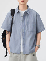 Men's Plus Size Striped Button Up Short Sleeve Shirt - Farnelli