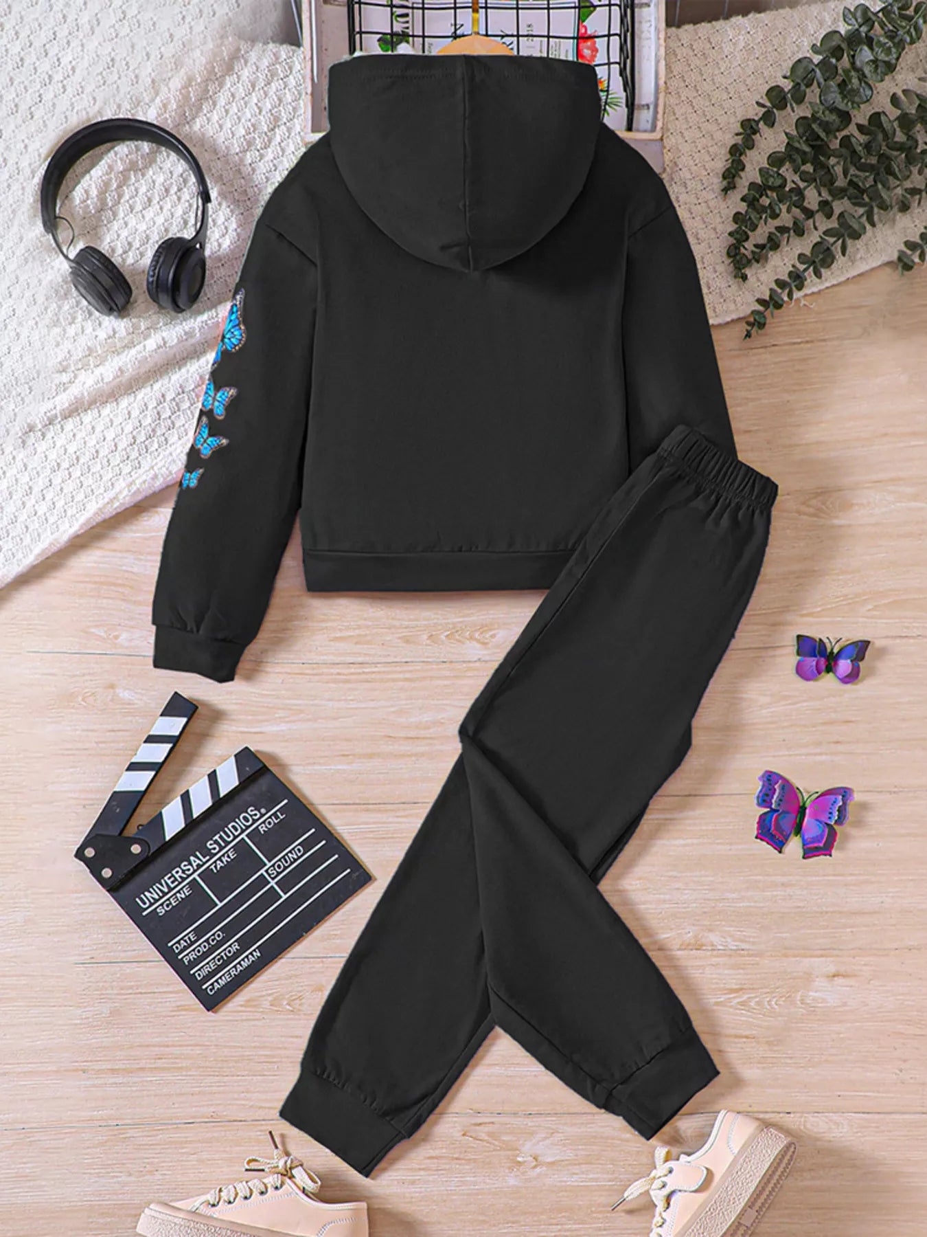 Childrens's Butterfly Print Hoodie & Pants Set - Farnelli