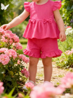 Children's Ruffle Trim Bowknot Top & Shorts Set - Farnelli