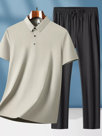 Men's Plus Size Button Detail Short Sleeve Top and Pants Set - Farnelli