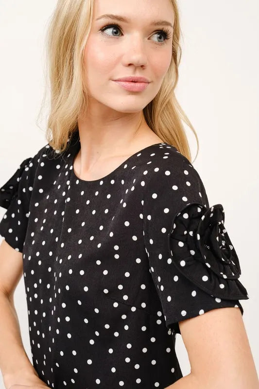 And The Why Embellished Sleeve Polka Dots Shift Dress - Farnelli