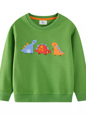Children's Dinosaur Embroidered Crew Neck Sweatshirt - Farnelli