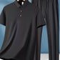 Men's Plus Size Button Detail Short Sleeve Top and Pants Set - Farnelli