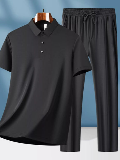 Men's Plus Size Button Detail Short Sleeve Top and Pants Set - Farnelli