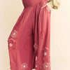 Davi & Dani Smocked Waist Flower Patch Wide Leg Pants - Strawberry