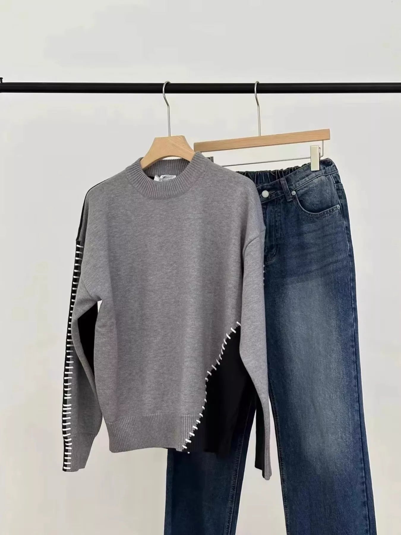 Men's Plus Size Two-Tone Mock Neck Sweater - Farnelli