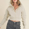 Aemi + Co Zip Up Raglan Sleeve Cropped Hoodie - Heather Bone